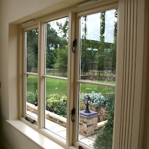 Wooden window installation, interior view