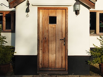 Bespoke Oak Door with window at Turnpike Cottage, Norfolk