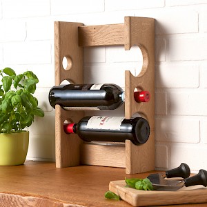 Solid oak standing wine rack.